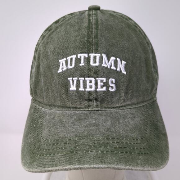 Autumn Vibes Slideback Baseball Hat Green One Size Adjustable Embroidered - Picture 2 of 9